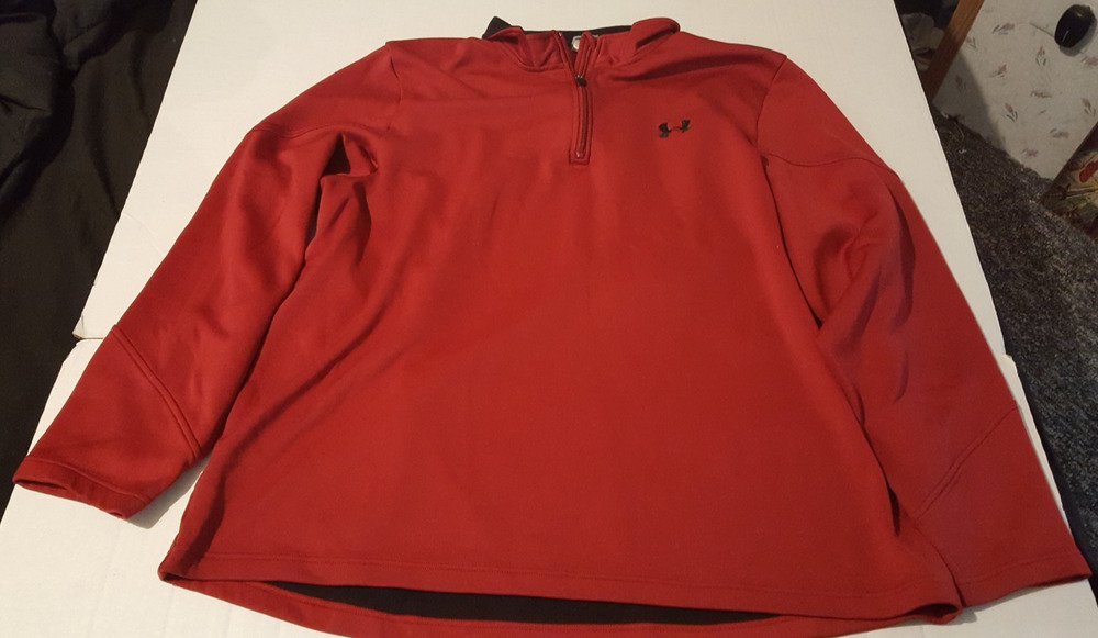 Under Armour Mens Size 2XL Red Quarter Zip Long Sleeve Pullover